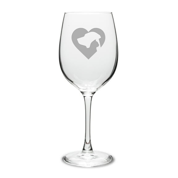 Cat Dog Heart Deep Etched Classic Wine Glass