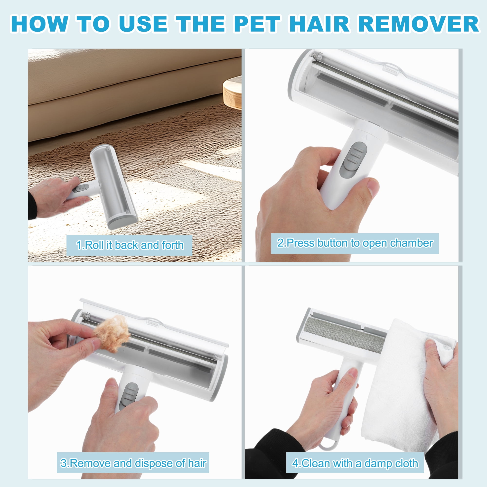 Unique Bargains Pet Hair Removal Tool for Furniture Couch Bed Car Seat Light Gray