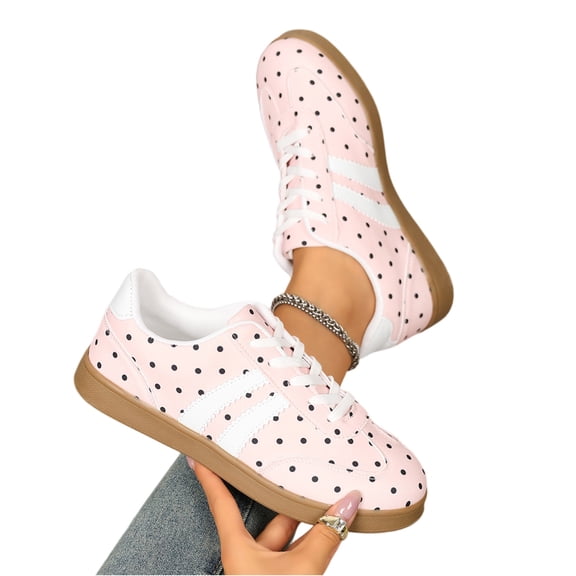 Polka Dot Sneakers Women Lace Up Flat Sneakers Low Profile Round Toe Dotted Sneaker Ladies Casual Dressy Sporty Shoes Daily Walking Soft Comfy Outdoor Footwear, 41