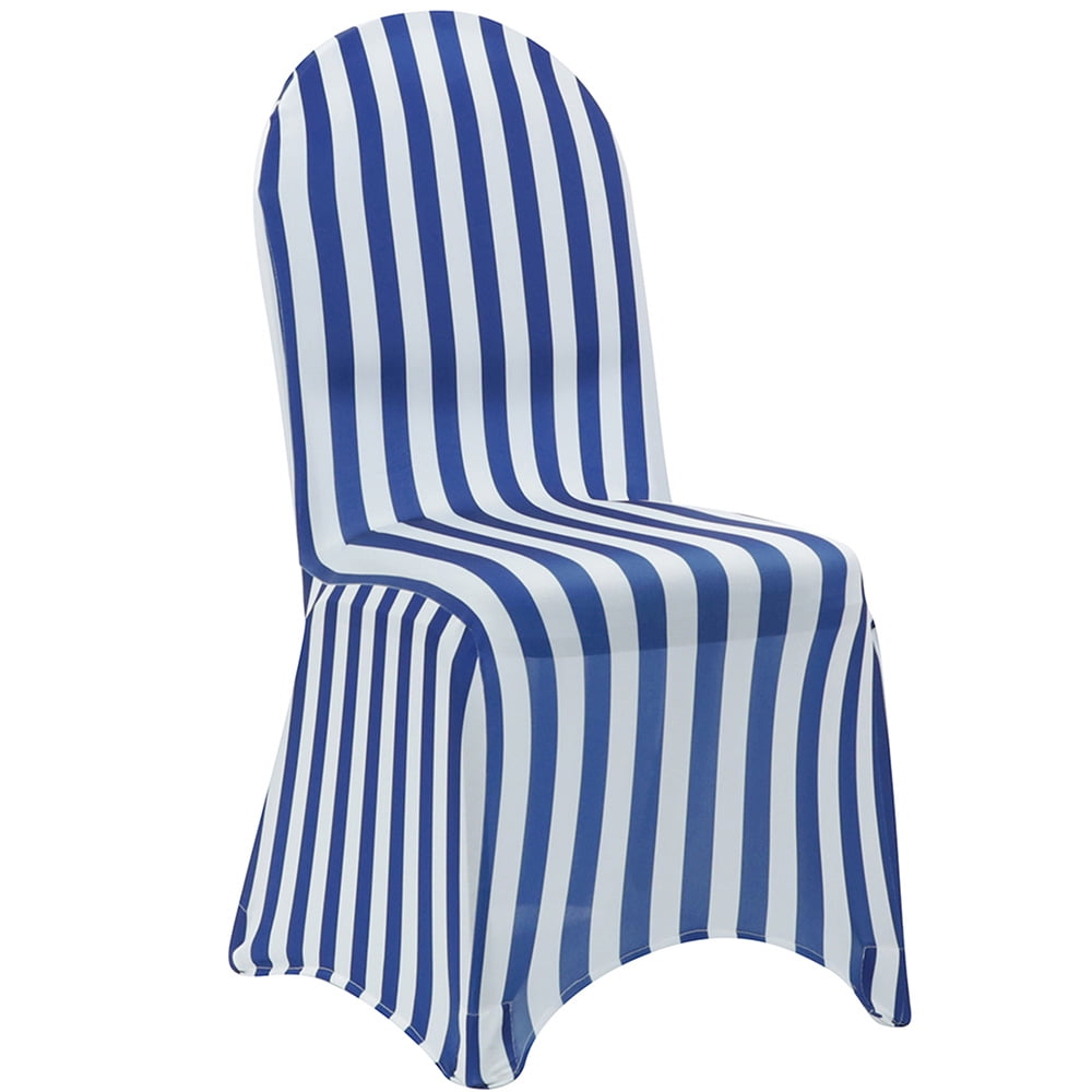Your Chair Covers Stretch Spandex Banquet Chair Cover Striped White and Royal Blue for Wedding