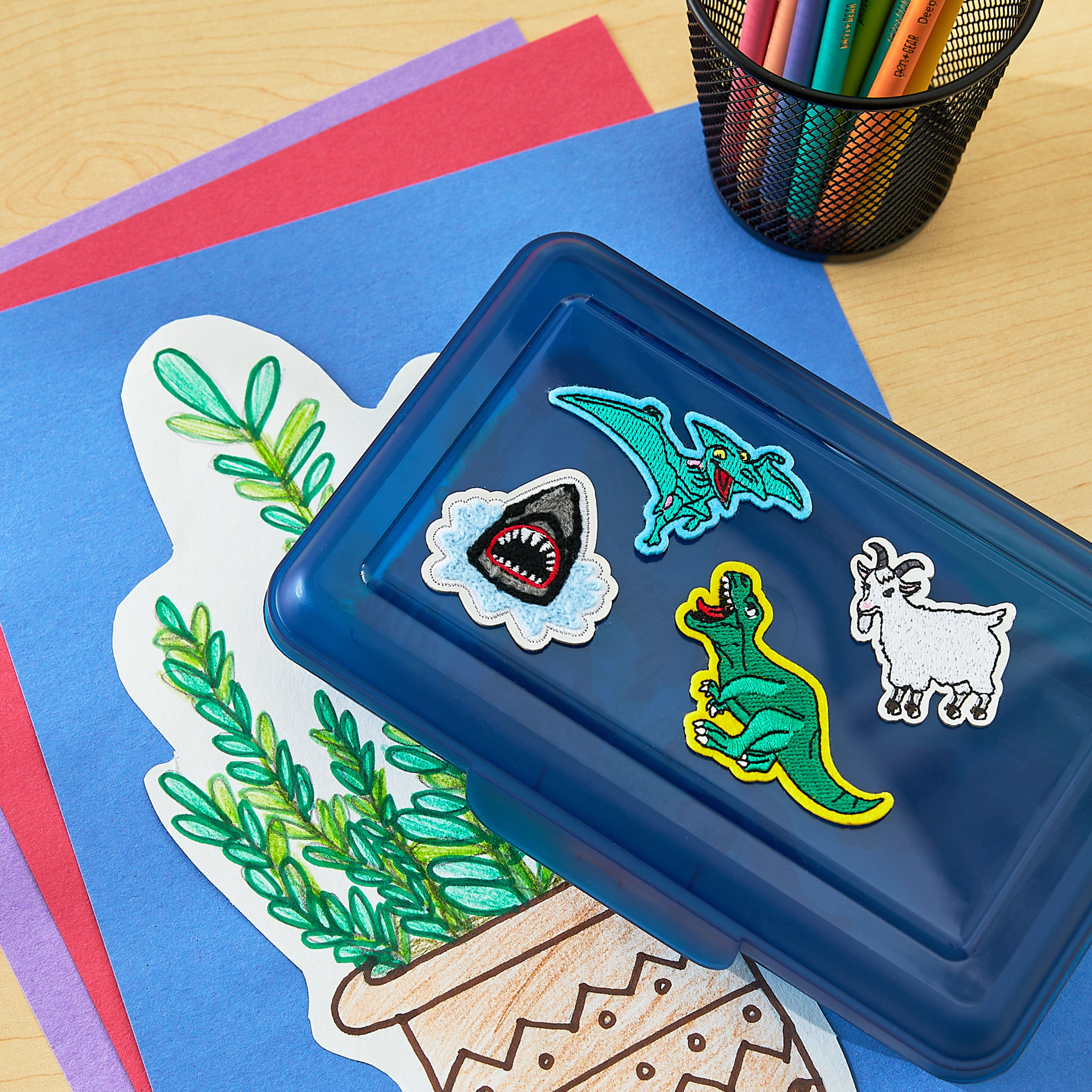Pen+Gear Chenille Patch Stickers, 4 Count, Dinosaurs, Goat, Shark, For Backpacks, Lunch Kits and Students