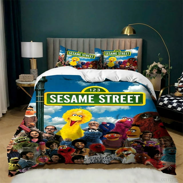 Bedding Set Duvet Cover 3 Pcs Quilt Cover Ultra Soft Lightweight Sesame Street Bedding Set All-Season Comforter Set Kids