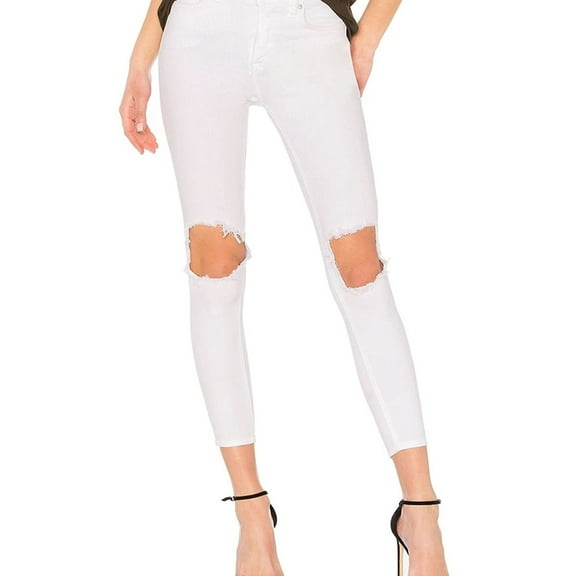Free People Womens Busted Knee Skinny Fit Jeans, White, 24