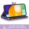 thumbnail image 5 of Compatible with Samsung Galaxy A52/A52S 5G Wallet Phone Case and Tempered Glass Screen Protector Flower Faux Leather Flip Credit Card Holder Stand Zipper Cell Cover for A 52 S 4G G5 52A Women Purple, 5 of 8