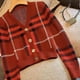 thumbnail image 5 of Cárdigan de punto de lana con cuello en V vintage de moda de otoño e invierno, suéteres ajustados elásticos, ropa de mujer, tops a rayas, 5 of 5