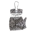 thumbnail image 3 of Faithtur Femmes Été 3PCS Bikini Ensembles Pendaison Cou Soutien-Gorge + Jupe Cordon + String Imprimé Zèbre, 3 of 7
