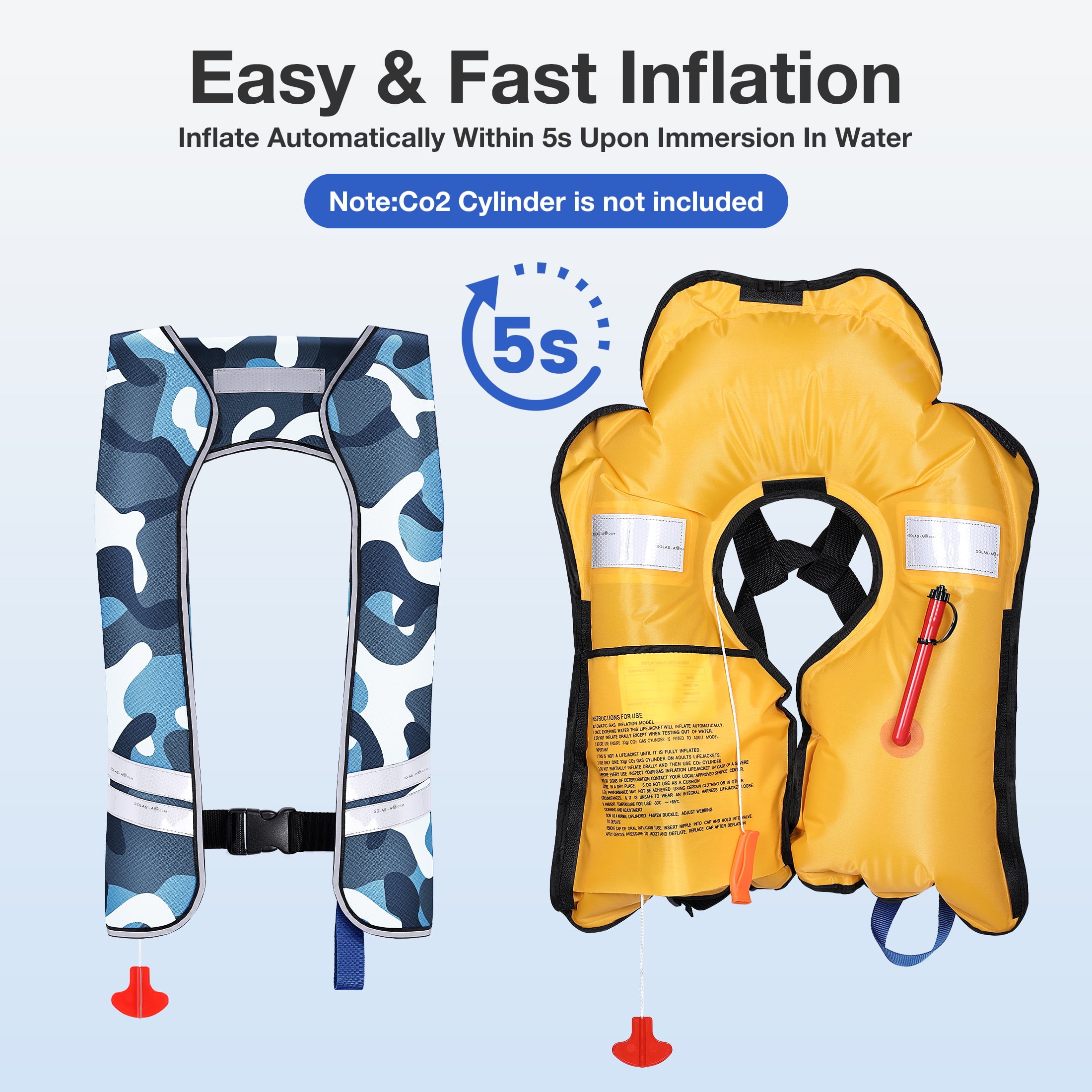 WARMOUNTS Automatic Inflatable Life Jacket w/ 5 Reflectors & Whistle, Adult PFD Survival Buoyancy Vest for Boating Fishing Sailing Kayaking for Men Women Max Waist Size: 50''