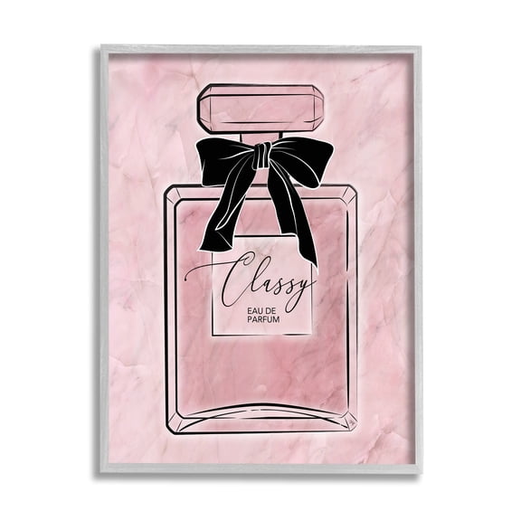 Stupell Industries Classy Pink Perfume Beauty & Fashion Painting Gray Framed Art Print Wall Art, 11 x 14