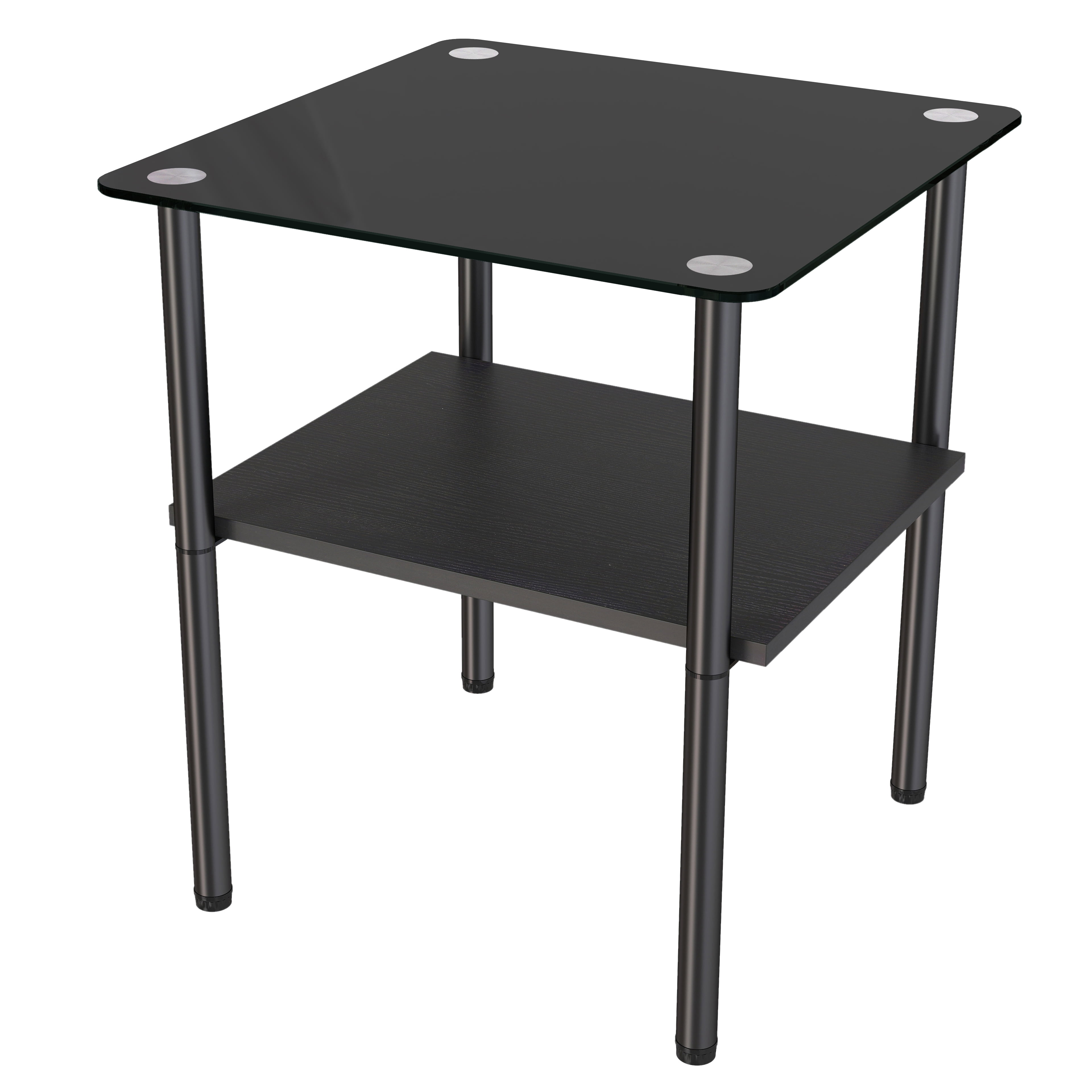 2-piece Modern Rectangular Glass Side Table, Tempered Glass Tabletop, MDF Storage Shelf & Metal Legs, Minimalist Sofa Side Table for Living Room & Bedroom