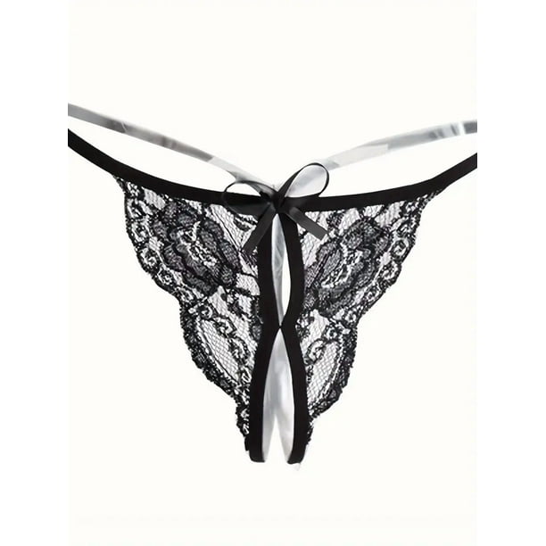 Tangas de encaje floral, bragas transparentes con entrepierna abierta y ribete festoneado, lencería y ropa interior sexy para mujer