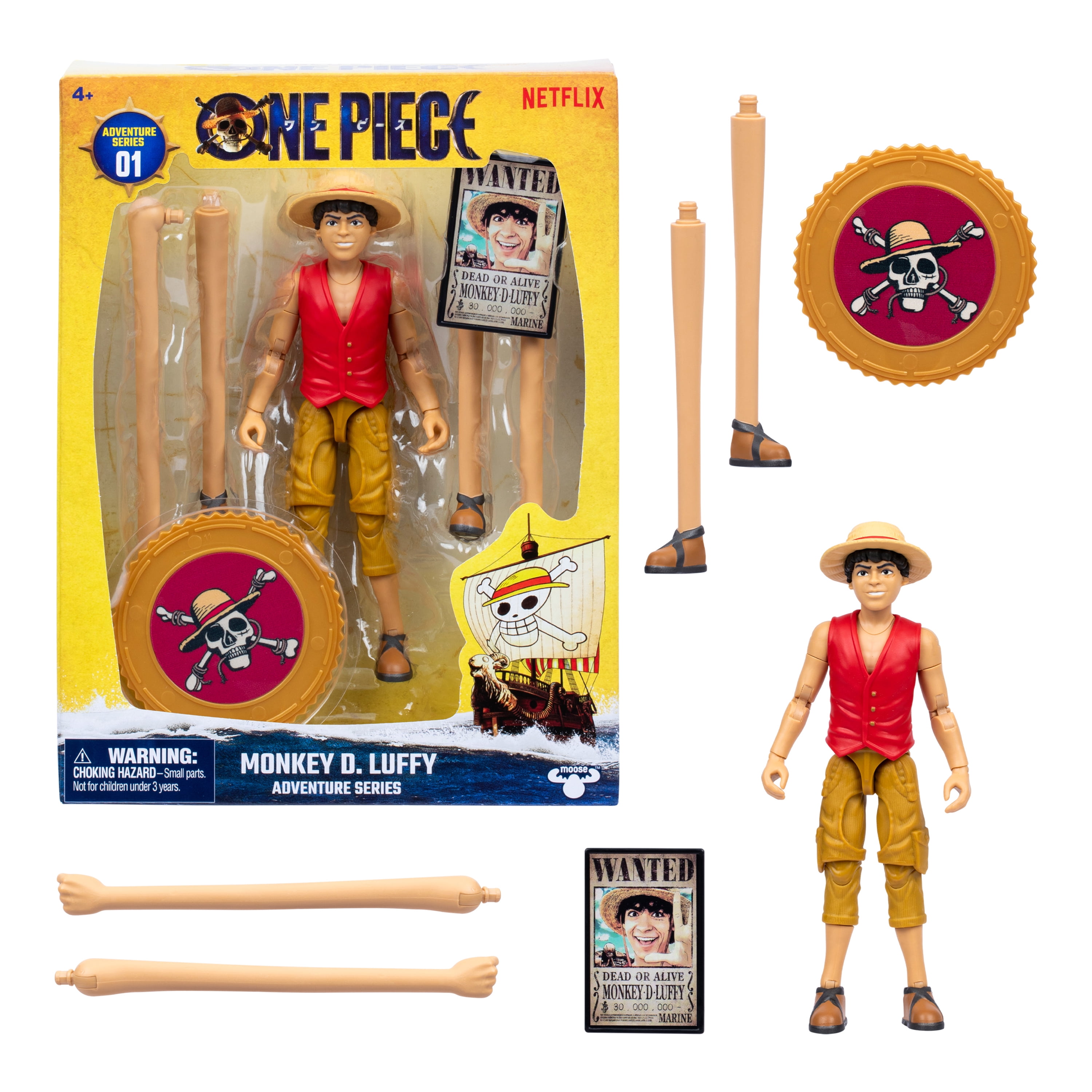One Piece Monkey D. Luffy, 6" Action Figure with 6 Accessories. Includes Swappable Arms and Legs, Wanted Poster, and Berry Coin Display Base, Ages 4+