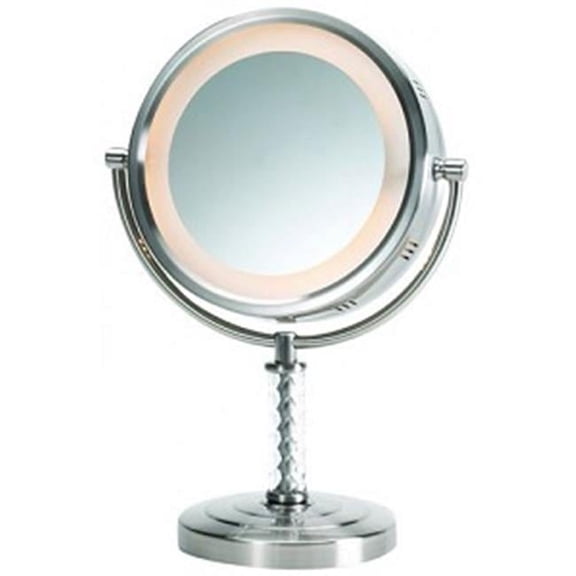 Jerdon Style HL856MNC 8 in.- 6X-1X Lighted Table Top Mirror- Nickel- Height 14 in.