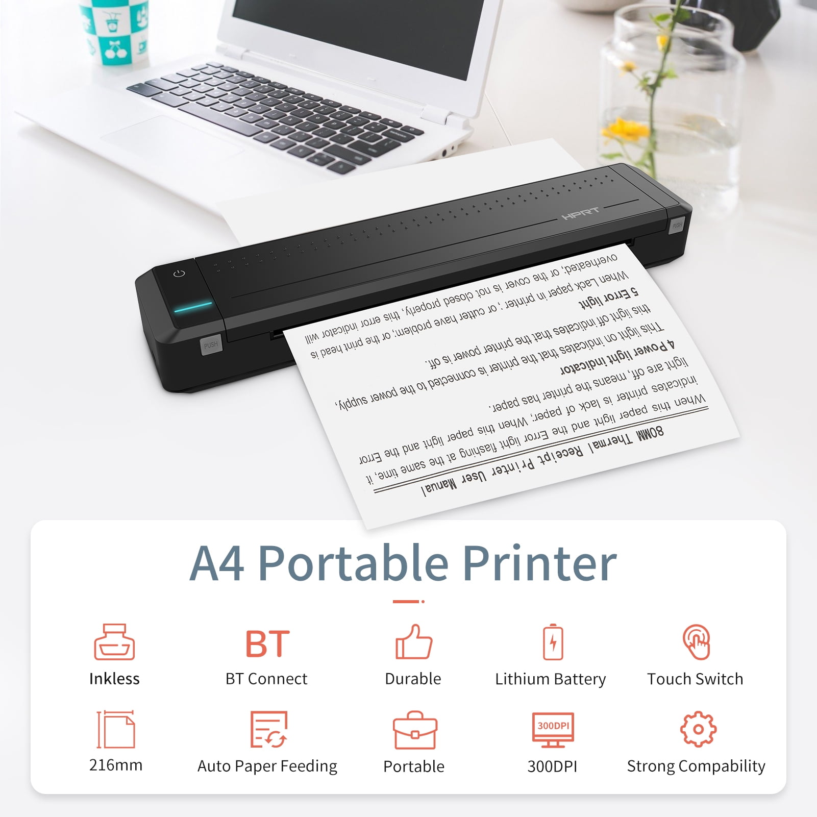 HPRT MT800 Thermal Transfer Portable Printer Support 8.5 X 11 US Letter &  A4 Paper Bluetooth Wireless Travel Printer Compatible with Android and