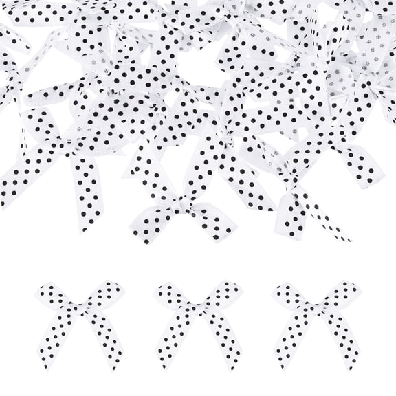 Uxcell 52 Pcs Mini Ribbon Bows, 2" Tiny Bows with Polka Dots for Crafts Small Bowknot Artificial Applique Embellishment for DIY Craft Sewing Scrapbooking Wedding Party Decoration, White