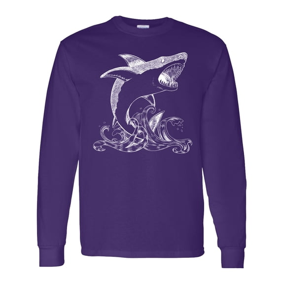 Inktastic Great White Shark Jumping in White Long Sleeve T-Shirt