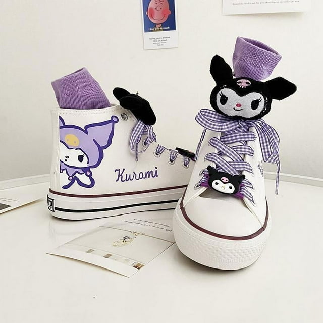 Zapatos de mujer de primavera y verano, nicho original, zapatos de lona versátiles modificados, zapatillas de deporte casuales japonesas de dibujos animados lindos Kuromi