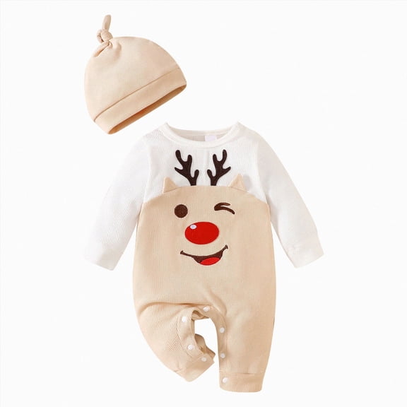 Enyan Baby Boy Christmas Outfit Long Sleeve Cute Dear Onesie Hat Set 2Piece Infant Boys Clothes Size 0-1 Months