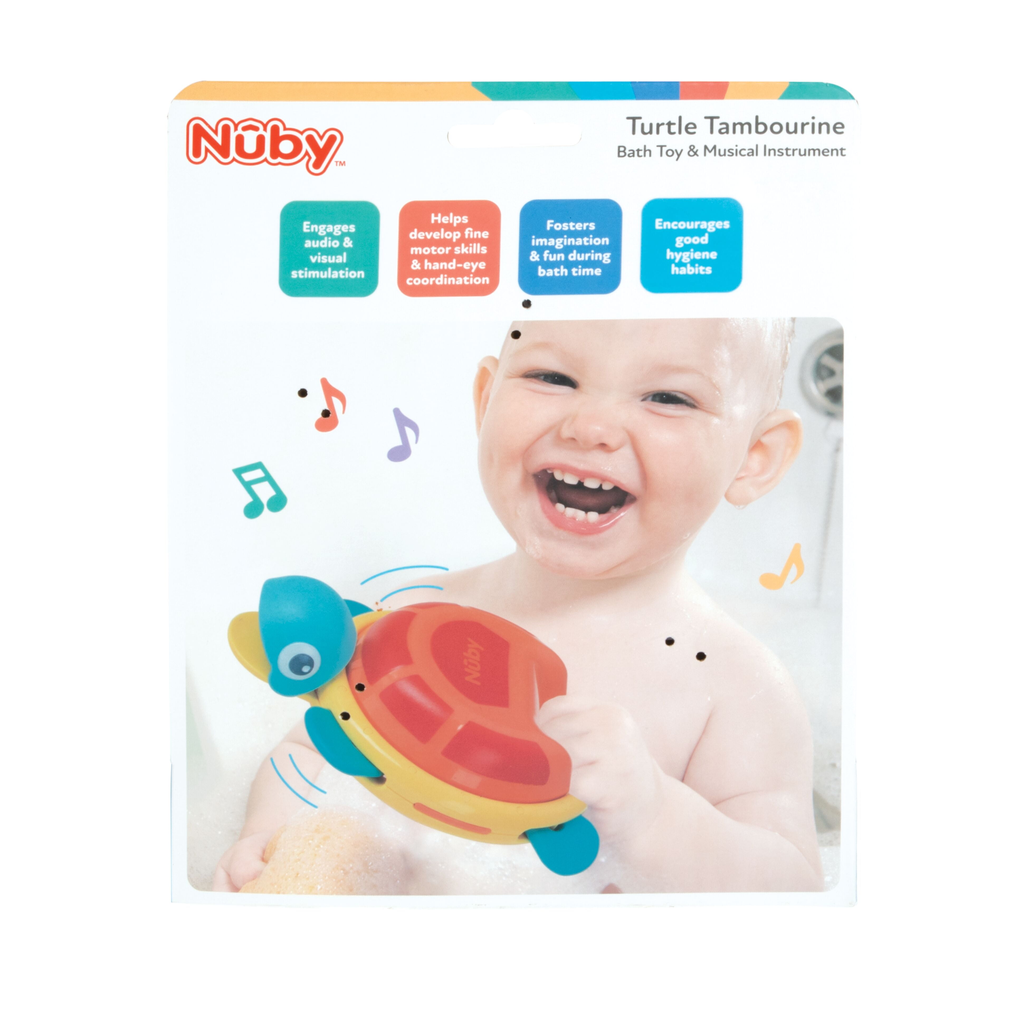 Nuby Turtle Tambourine Toddler Bath Toy and Musical Instrument for Kids