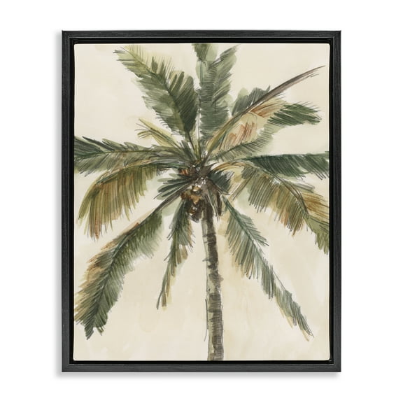 Stupell Industries Palm Tree on Beige Plants & Flowers Painting Black Floater Framed Canvas Art Print Wall Art, 17 x 21