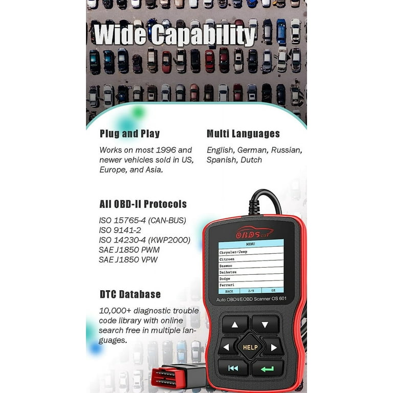  OBDScar OS601 OBD2 Scanner Diagnostic Tool Code Reader Engine  Fault Scan Tool for OBD-II Cars Since 1996 : Automotive