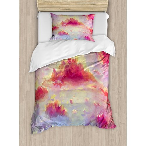 Ambesonne Vibrant Illustration Of Clouds Scenic Sunset Fluffy