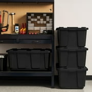 IRIS 27 Gal/108 Qt Large All-Weather Heavy-Duty Stackable Storage Plastic Bin Tote Container with Quick Snap Lid, 4Pk