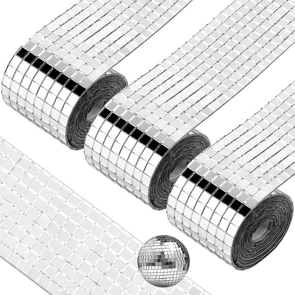 (100 X 4cm, 3 Rolls)glass Mirror Mosaic Tiles, Mini Square Mosaic Tiles Glass Mosaic Mirror Mosaic Creative Hobby For Disco Diy Craft Decoration