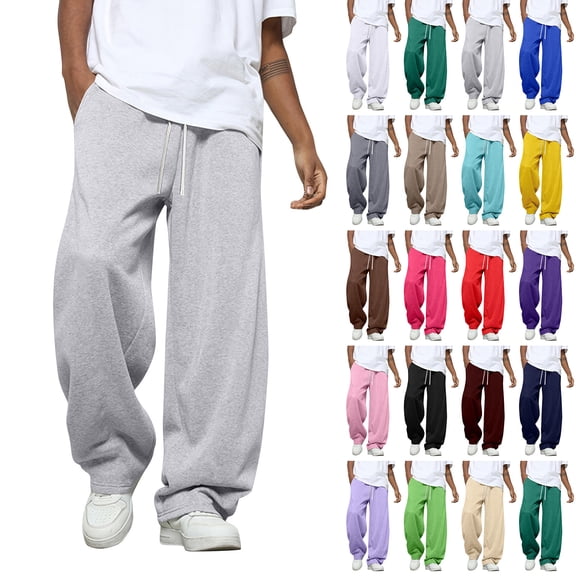 Men's Wide Leg Sweatpants Baggy Casual Drawstring Waist Joggers Lounge Sweat Pants with Pockets Sky Blue XL