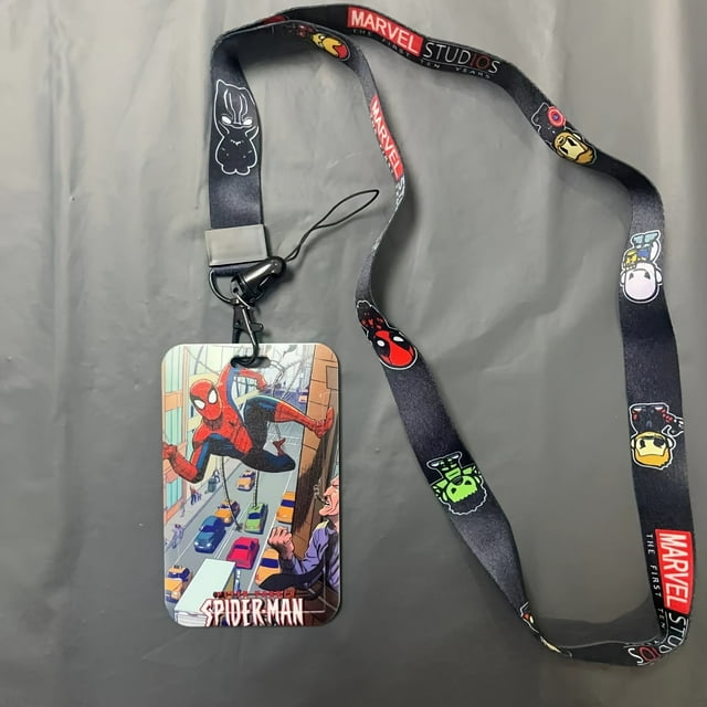 Superhero-Inspired PVC Lanyard Keychain Set with ID/Credit Card Holder, Featuring Comic Book Characters, Licensed Neck Strap with Badge Clip - UME Craft Supplies