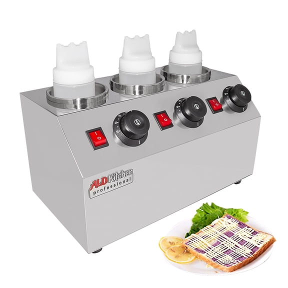 ALDKitchen Sauce Dispenser Commercial | Electric Sauce Heater | 3-Head Sauce Warmer | Stainless Steel