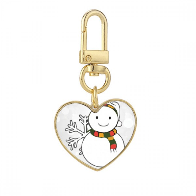 Tiempo de nieve copo de nieve ilustración Llavero de metal en forma de corazón dorado