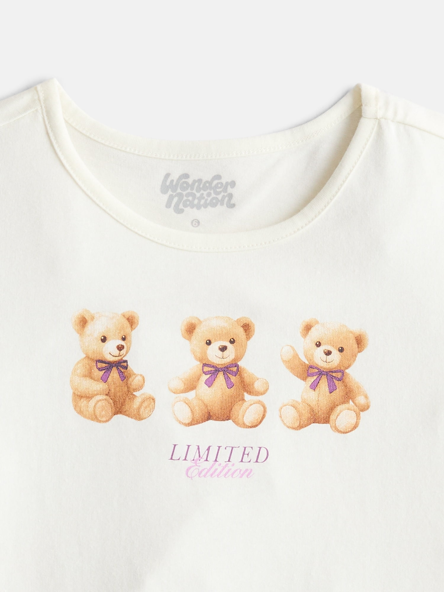 Wonder Nation Girls Graphic Tee with Short Puff Sleeves, Sizes 4-10