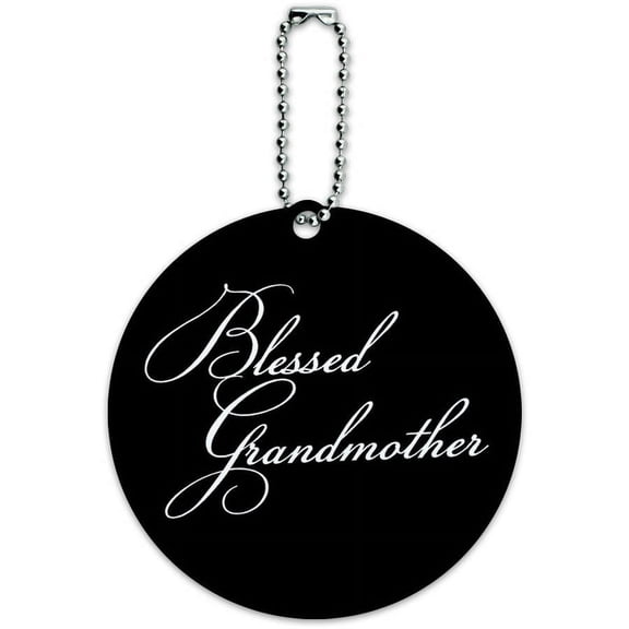 Blessed Grandmother on Black Round Luggage ID Tag Card for Suitcase or Carry-On