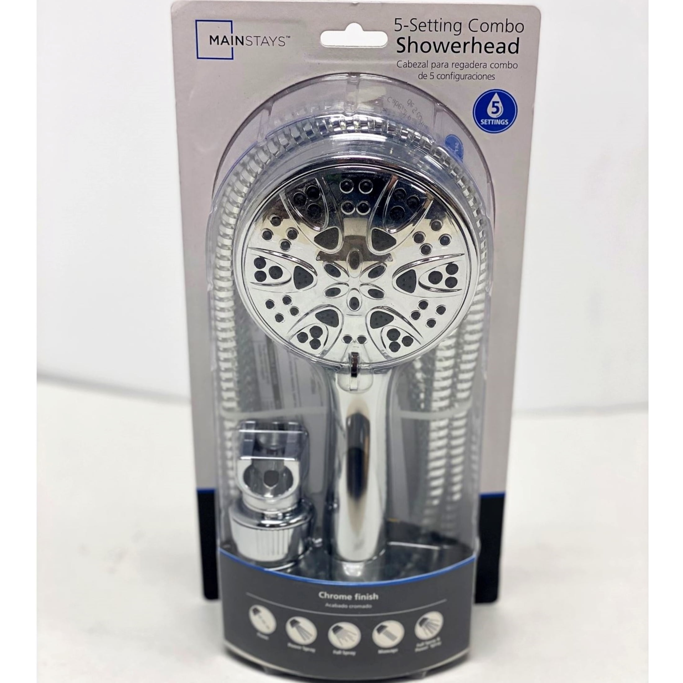 Mainstays 5 Setting Handheld Showerhead 1.8 GPM, Chrome Finish,