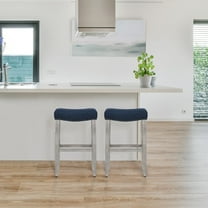 29" Upholstered Saddle Seat Bar Stool (Set of 2) in Navy Blue