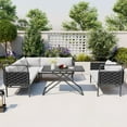 thumbnail image 2 of Putouzip 5-Piece Woven Rope Outdoor Sectional Set, Modern Patio Conversation Sofa Set Outdoor Seating Group with Glass Table and Cushions for 7 - Person, Black+Gray, 2 of 9