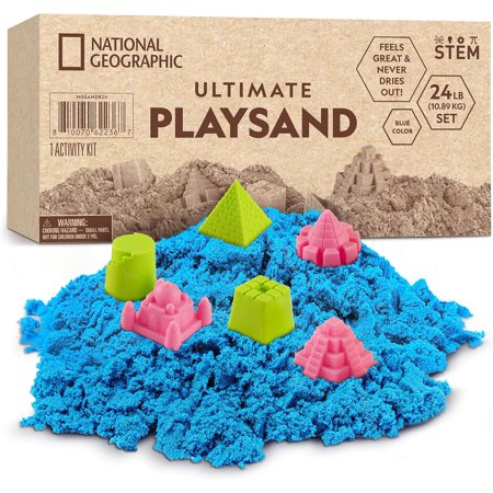 NATIONAL GEOGRAPHIC Play Sand - 24 LB Bulk Sand Kit with 6 Castle Molds (Blue) - A Fun Sensory Activity