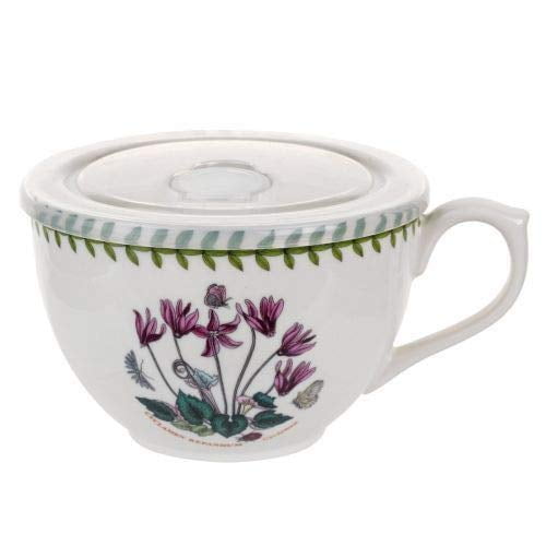Portmeirion Botanic Garden Jumbo Cup with Lid, 20Oz, Cyclamen, 20 oz, White
