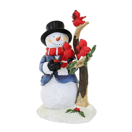 Christmas Snowman With Cardinals. Polyresin Holly Tree Snow 135421