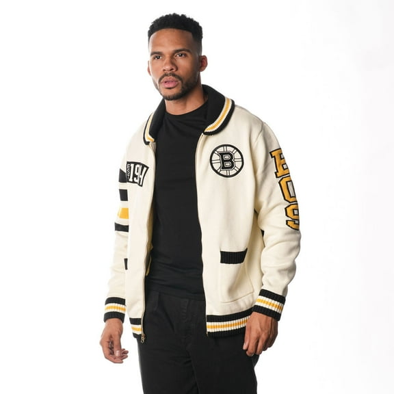 Unisex The Wild Collective Cream Boston Bruins Jacquard Full-Zip Sweater