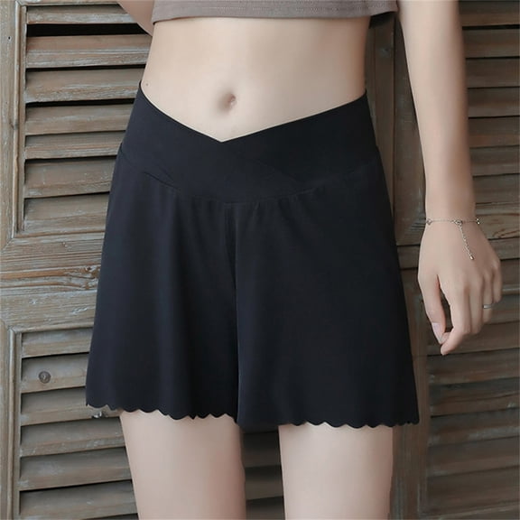 Maternity Bottom Shorts 3" Summer Thin Cross Waisted Workout Yoga Active Athletic Pregnancy Short Pants Comfort Lounge Pajama Black XL