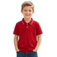 thumbnail image 2 of Boys Uniform Polo Shirts Short Sleeve Collared Back to School Clothes | Fall Winter Casual Slim Fit Athletic Tops, Tees & Shirts Button Up Golf Shirts Kids Outdoor Wear Red,5-6 Years, 2 of 7