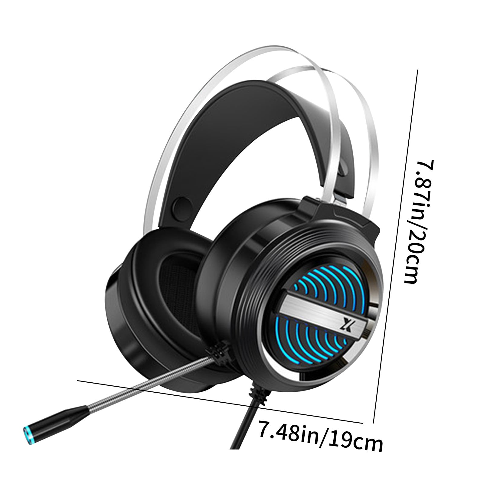 Gaming Headset with Microphone for Pc, Stereo Wired Noise Cancelling Over-Ear Headphones with Mic, RGB, for Computer, Laptop, Gamer (Black)