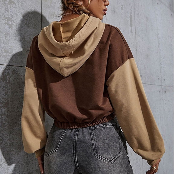 Vedolay Cute Sweatshirts Hoodies for Women 2023 Oversized Sweatshirt Basic Solid Sleeve Hooded Pullover Tops,Coffee L