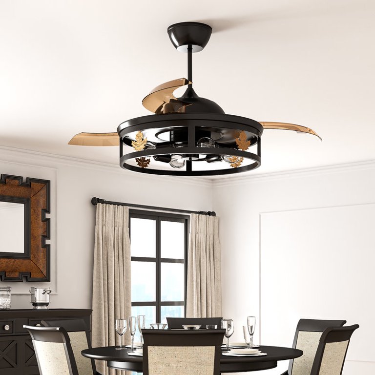 Soges Industrial Ceiling Fan With Light and Remote Control 46 inch Silent  Fan Black Ceiling Fan for Bedroom, Living Room, Kitchen - Walmart.com