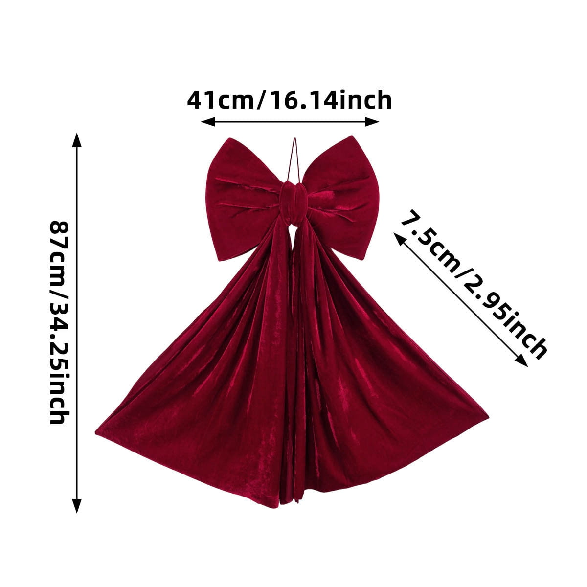Deeceymbur Burgundy Velvet Christmas Bow Hanging Ornament for Tree Decoration Holiday Festive Decor