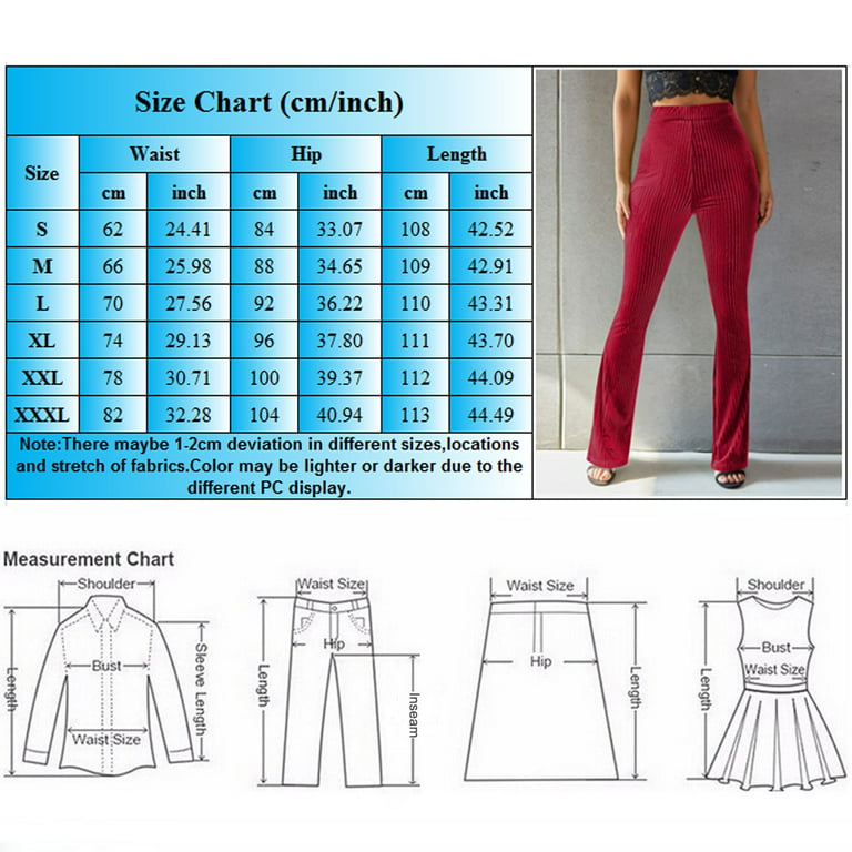 Womens Casual Solid Color High Waist Ribbed Flare Long Pants Comfy Elastic  Slim Leg Trousers Women Length Pants, Ag, Small : : Clothing,  Shoes & Accessories