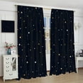 thumbnail image 4 of Night Starry Sky Curtains, Golden Space Stars Fantasy Galaxy Universe Black Cosmic with Gold White Star Rain Print Window Curtains for Kids Bedroom Living Room 84x84in, 4 of 6