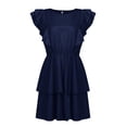 thumbnail image 5 of VSSSJ Women's Ruffle Sleeve Layered Casual Summer Dresses Swing Flounce Hem Crewneck Solid Color Elastic Waist Cocktail Short Dress, 5 of 9