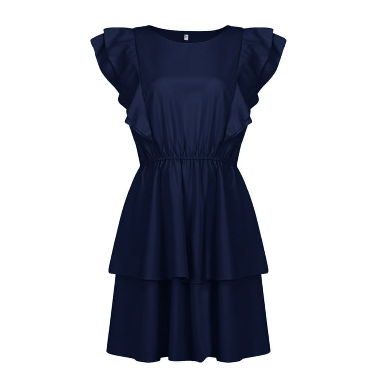 knee length dresses for ladies Black Layered Flounce Dress – ElinaFashion.com main image 1